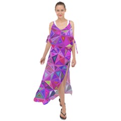 Pink Triangle Background Abstract Maxi Chiffon Cover Up Dress