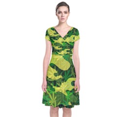 Marijuana Camouflage Cannabis Drug Short Sleeve Front Wrap Dress by Pakrebo