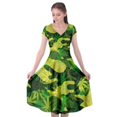 Marijuana Camouflage Cannabis Drug Cap Sleeve Wrap Front Dress by Pakrebo