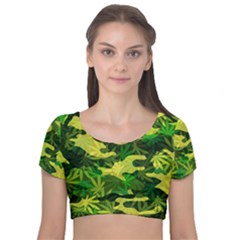 Marijuana Camouflage Cannabis Drug Velvet Short Sleeve Crop Top  by Pakrebo