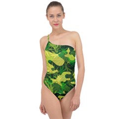 Marijuana Camouflage Cannabis Drug Classic One Shoulder Swimsuit by Pakrebo