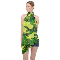 Marijuana Camouflage Cannabis Drug Halter Asymmetric Satin Top