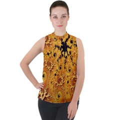 Fractal Pattern Spiral Mock Neck Chiffon Sleeveless Top