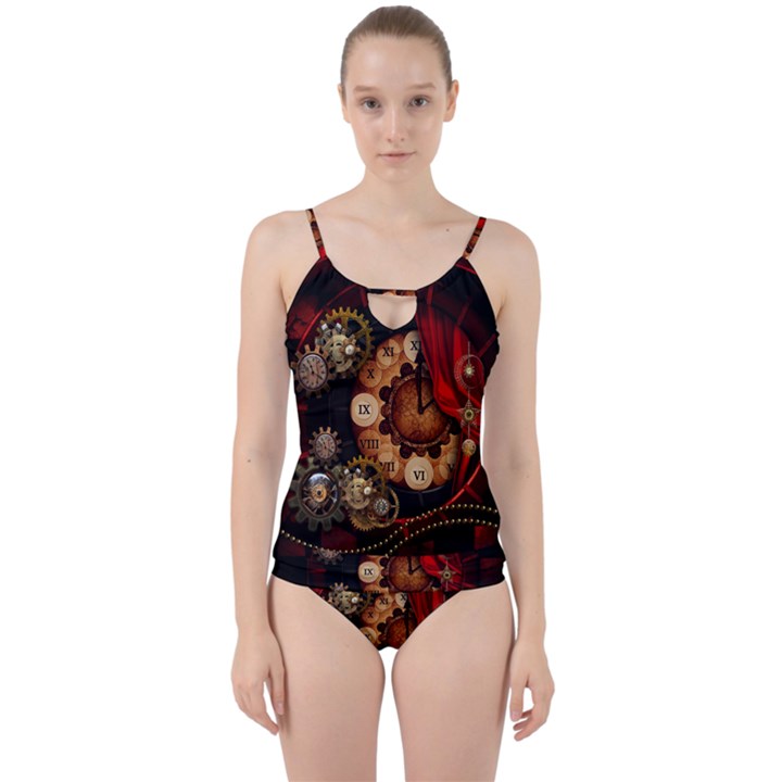 Steampunk, Wonderful Clockswork Cut Out Top Tankini Set