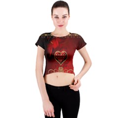 Wonderful Heart With Roses Crew Neck Crop Top by FantasyWorld7