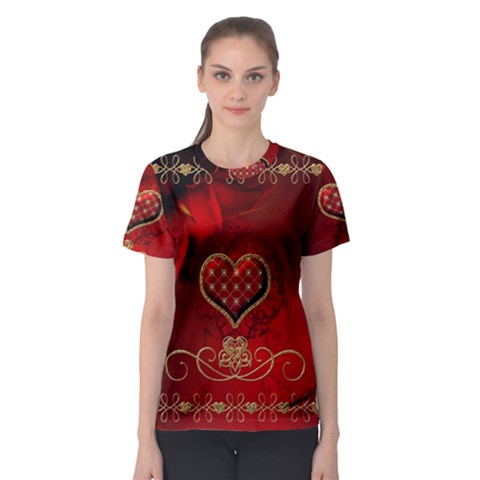 Wonderful Heart With Roses Women s Sport Mesh Tee by FantasyWorld7