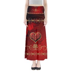 Wonderful Heart With Roses Full Length Maxi Skirt by FantasyWorld7