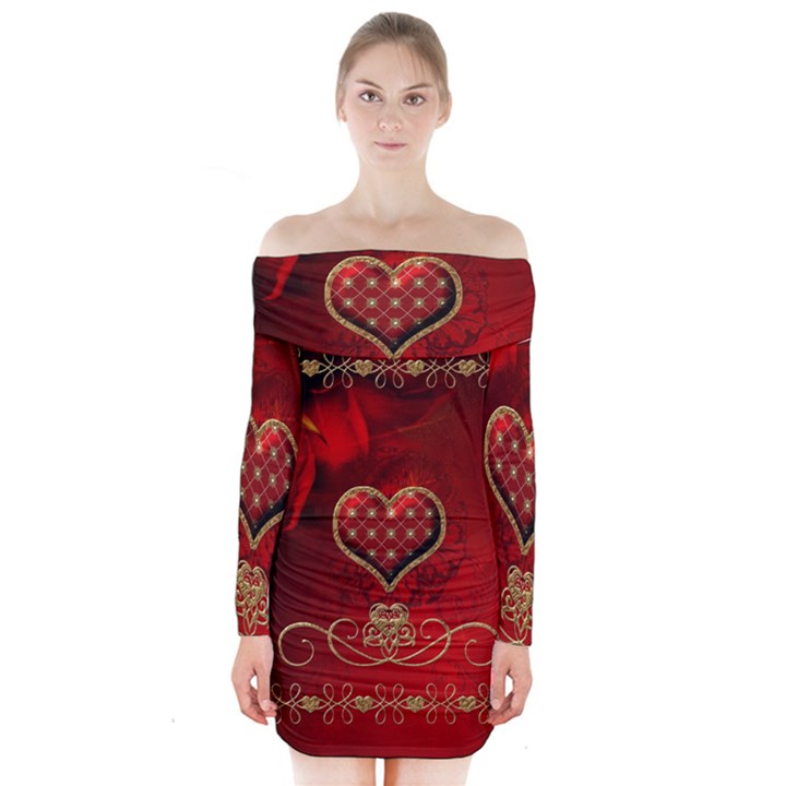 Wonderful Heart With Roses Long Sleeve Off Shoulder Dress