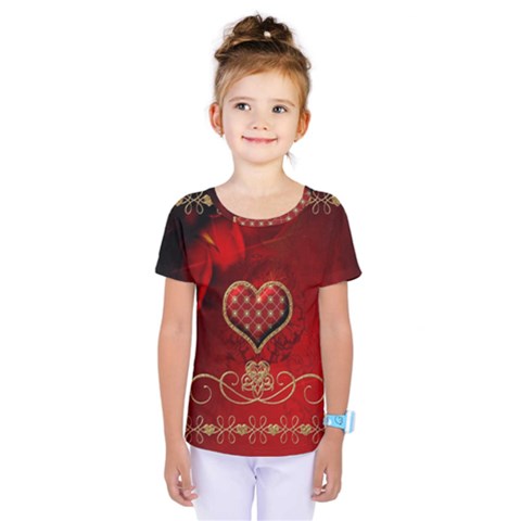 Wonderful Heart With Roses Kids  One Piece Tee by FantasyWorld7