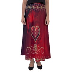 Wonderful Heart With Roses Flared Maxi Skirt by FantasyWorld7