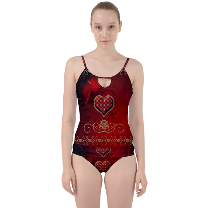 Wonderful Heart With Roses Cut Out Top Tankini Set