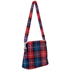 Blue & Red Plaid Zipper Messenger Bag by WensdaiAmbrose