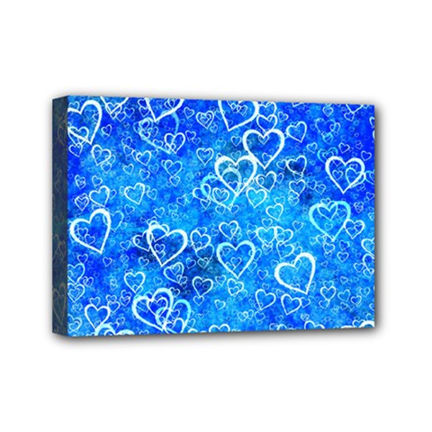 Valentine Heart Love Blue Mini Canvas 7  X 5  (stretched) by Mariart