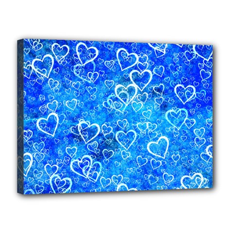 Valentine Heart Love Blue Canvas 16  X 12  (stretched) by Mariart