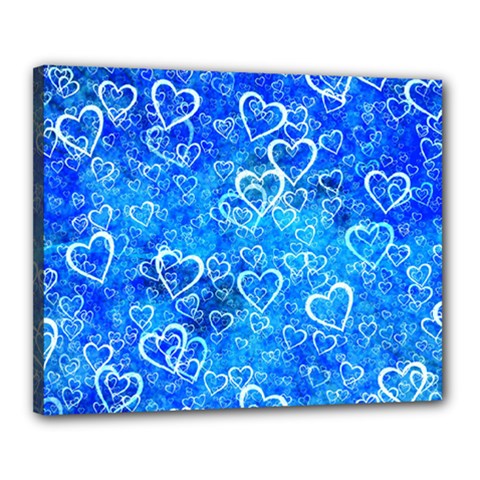 Valentine Heart Love Blue Canvas 20  X 16  (stretched) by Mariart