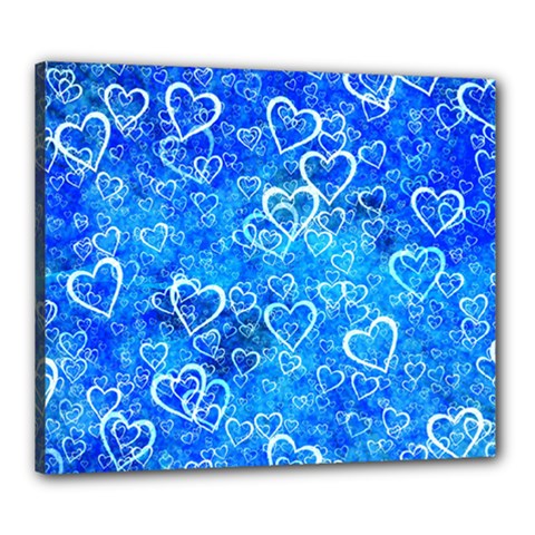 Valentine Heart Love Blue Canvas 24  X 20  (stretched) by Mariart