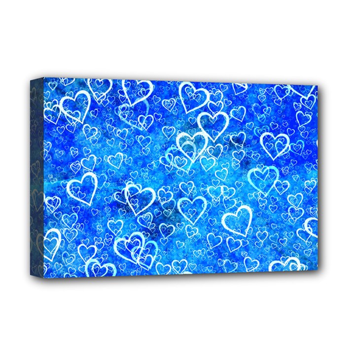 Valentine Heart Love Blue Deluxe Canvas 18  x 12  (Stretched)