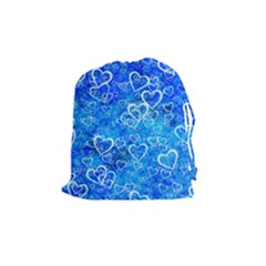 Valentine Heart Love Blue Drawstring Pouch (medium) by Mariart