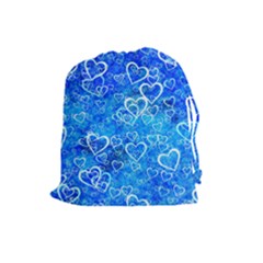 Valentine Heart Love Blue Drawstring Pouch (large) by Mariart