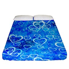 Valentine Heart Love Blue Fitted Sheet (queen Size) by Mariart