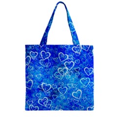 Valentine Heart Love Blue Zipper Grocery Tote Bag by Mariart