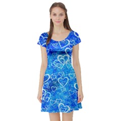 Valentine Heart Love Blue Short Sleeve Skater Dress by Mariart