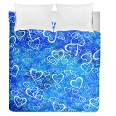 Valentine Heart Love Blue Duvet Cover Double Side (queen Size) by Mariart