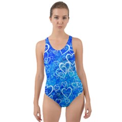 Valentine Heart Love Blue Cut-out Back One Piece Swimsuit by Mariart