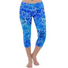 Valentine Heart Love Blue Capri Yoga Leggings by Mariart