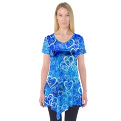 Valentine Heart Love Blue Short Sleeve Tunic  by Mariart