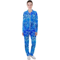 Valentine Heart Love Blue Casual Jacket And Pants Set