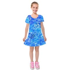 Valentine Heart Love Blue Kids  Short Sleeve Velvet Dress by Mariart