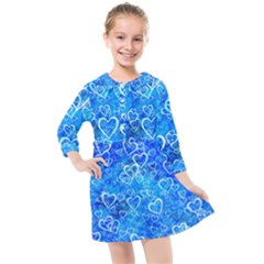 Valentine Heart Love Blue Kids  Quarter Sleeve Shirt Dress