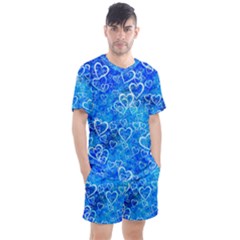 Valentine Heart Love Blue Men s Mesh Tee And Shorts Set