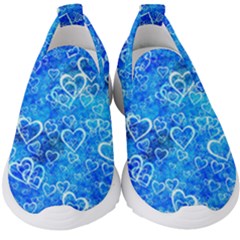 Valentine Heart Love Blue Kids  Slip On Sneakers by Mariart