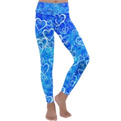 Valentine Heart Love Blue Kids  Lightweight Velour Classic Yoga Leggings