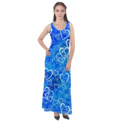 Valentine Heart Love Blue Sleeveless Velour Maxi Dress by Mariart