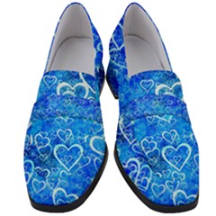 Valentine Heart Love Blue Women s Chunky Heel Loafers by Mariart