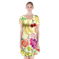 Seamless Pattern Fruit Short Sleeve V-neck Flare Dress by Mariart