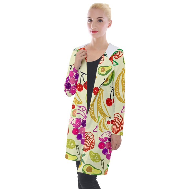 Seamless Pattern Fruit Hooded Pocket Cardigan