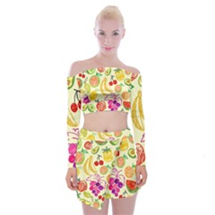 Seamless Pattern Fruit Off Shoulder Top With Mini Skirt Set by Mariart