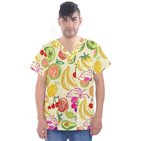 Seamless Pattern Fruit Men s V-neck Scrub Top by Mariart