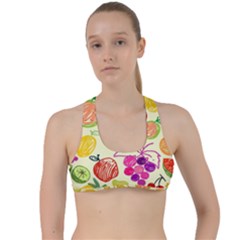 Seamless Pattern Fruit Criss Cross Racerback Sports Bra