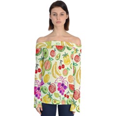 Seamless Pattern Fruit Off Shoulder Long Sleeve Top