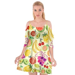 Seamless Pattern Fruit Cutout Spaghetti Strap Chiffon Dress