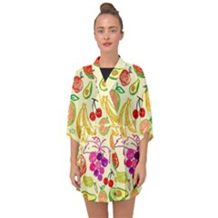 Seamless Pattern Fruit Half Sleeve Chiffon Kimono