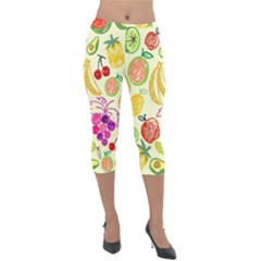 Seamless Pattern Fruit Lightweight Velour Capri Leggings 