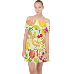 Seamless Pattern Fruit Off Shoulder Chiffon Dress by Mariart