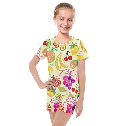 Seamless Pattern Fruit Kids  Mesh Tee And Shorts Set by Mariart