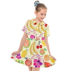 Seamless Pattern Fruit Kids  Short Sleeve Shirt Dress